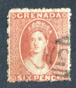 Grenada 1861 QV. 6d rose. Used. No wmk. SG3.