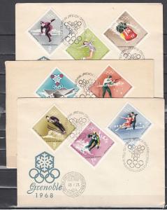 Hungary, Scott cat. 1872-1878, B264. Grenoble Olympics issue. 3 First day cover.