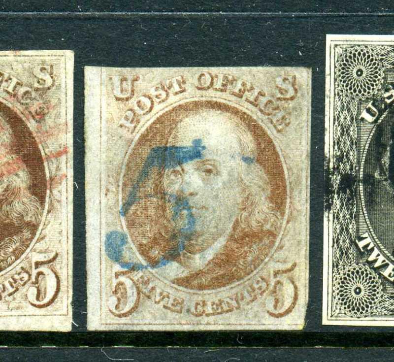 Scott #1 Franklin Imperf Used Stamp (Stock #1-37)   	