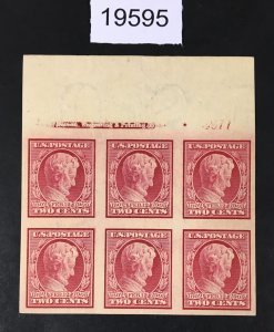 MOMEN: US STAMPS # 368 MINT OG NH PLATE BLOCK OF 6 VF+ $390 LOT #19595