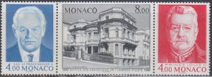 MONACO Sc #1562a-c CPL MNH STRIP of 3 DIFF - SEAT of the PHILATELIC BUREAU