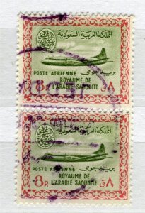 SAUDI ARABIA; 1960-61 early Vickers Viscount Airmail issue 8p. used Pair