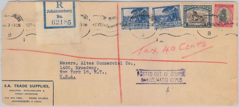 52034 - SOUTH AFRICA -  POSTAL HISTORY: LONG COVER to USA 1947 - TAXED!