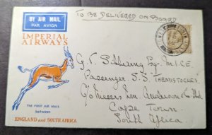 1931 England Airmail First Flight Cover FFC Cowes Isle of Wight to Cape Town