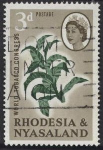 Rhodesia & Nyasaland 184 (used) 3p Elizabeth II & tobacco plant (1963)