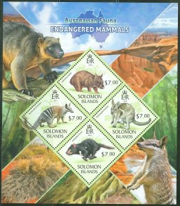 SOLOMON ISLANDS 2013 AUSTRALIAN FAUNA  ENDANGERED  MAMMALS  SHEET