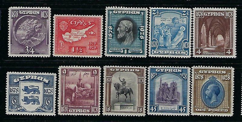 CYPRUS SCOTT #114-123  1928 50th ANNIVERSARY OF CROWN COLONY - MINT  HINGED/LH