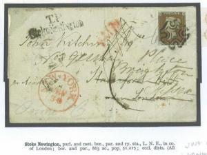 S25a PENNY RED TRANSATLANTIC COVER 1842 USA Forwarded Stoke Newington London MX