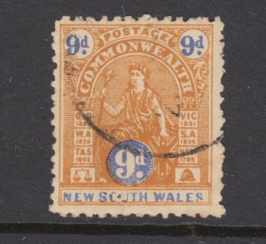 New South Wales SG 352, Sc 128 used. 1906 9p Australia, flaw in OU of SOUTH