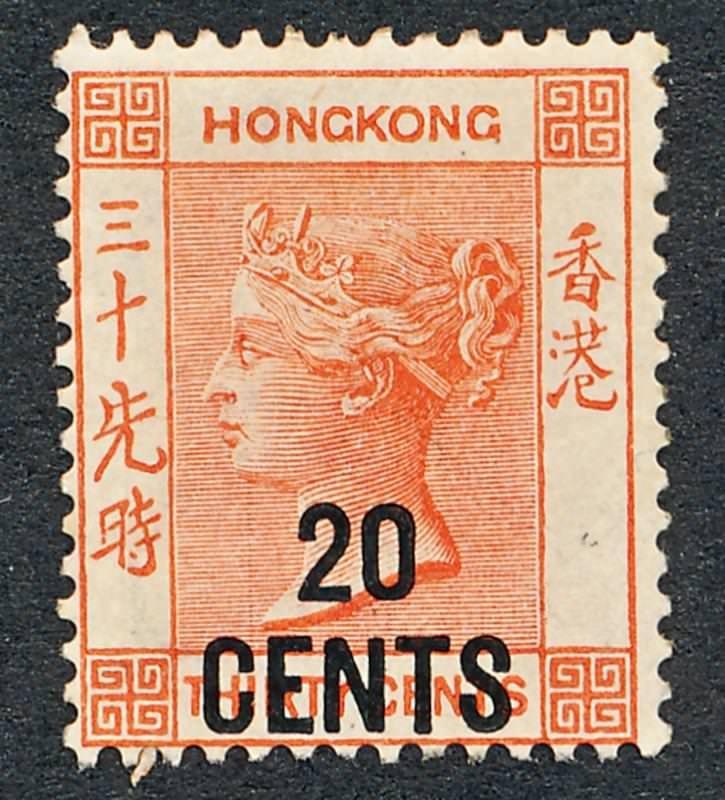 HONG KONG 51 MINT LH, 20c on 30c VERMILLION VICTORIA