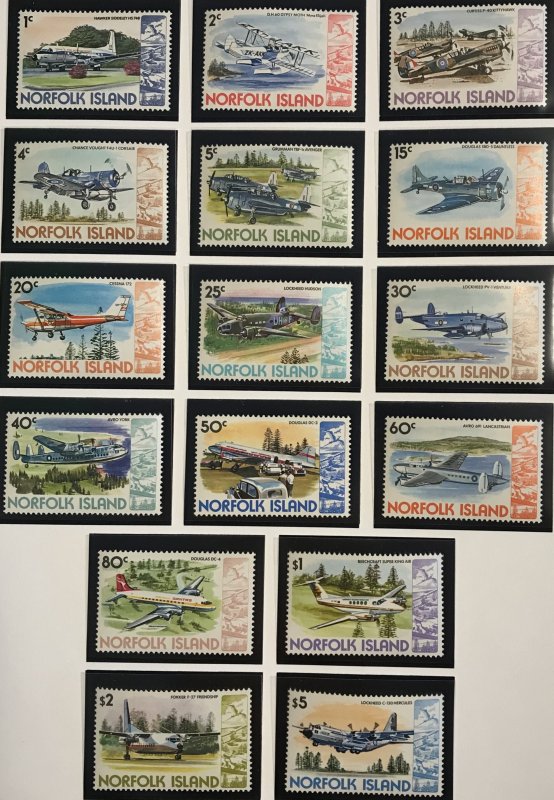 Norfolk Island #256-70 MNH set, various aircraft, issued 1980-81