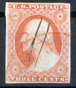 USA, 1851,  Sc # 10a, George Washington 3c, Orange Brown, used, hand canceled,