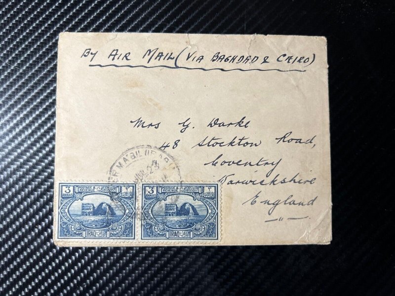 1923 Iraq Desert Airmail Cover Upper Maqil Basra to Coventry England
