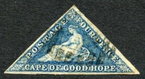 Cape 1863-4 1d deep blue SG19 used cat 130 pounds 