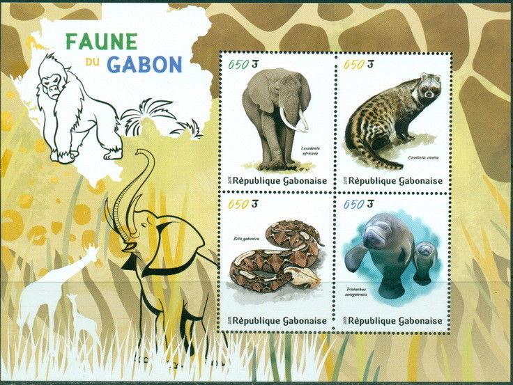 Fauna of Gabon Wild Animals Gorillas Elephant Snake Gabon 2018 MNH stamp set