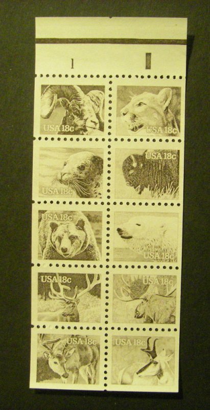 Scott 1889a, 18c American Wildlife, Pane of 10 with tab, #1, MNH Booklet Beauty