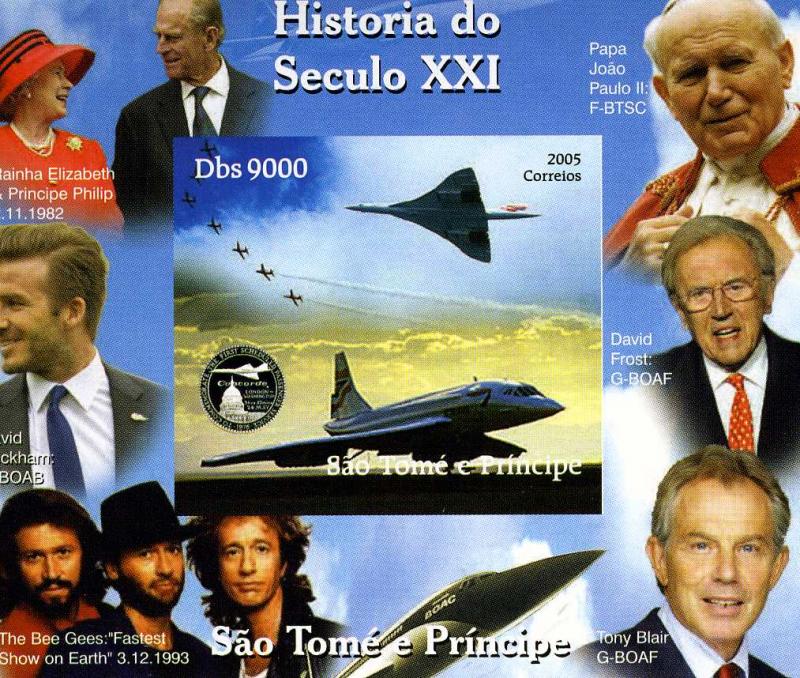 Sao Tome & Principe 2005 CONCORDE BECKHAM BLAIR QUEEN ELIZABETH Deluxe s/s #2