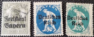 German State, Bavaria, 1919-20, overprinted short sets, #176,263,265, SCV$2.90