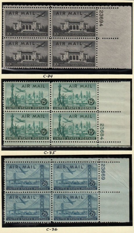 1947 Airmail Sc C34 C35 C36 plate blocks MNH 10c 15c 25c set of 3