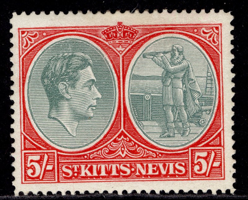 ST KITTS-NEVIS GVI SG77b, 5s bluish green & scaret, M MINT. Cat £28.