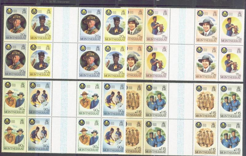 Montserrat  592-95 MNH 1986 Girl Guides Anniv. Gut.Blocks