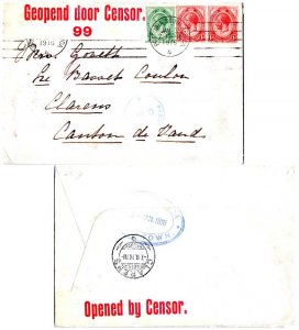 South Africa 1/2d and 1d (2) KGV 1916 Pretoria, South Africa to Clarens, Swit...