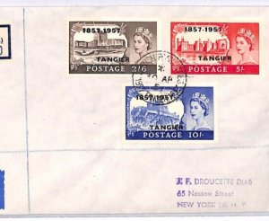 TANGIER Overprint GB QEII CASTLE High Values Last Day Cover 1957 Registered YO50