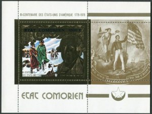 Comoro Isls 171,171a,173 gold,MNH.Mi 264,Bl.18A-19. USA-200,1976.Heroes,Ship,