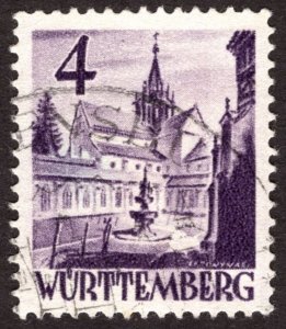 1948, Germany, French Occupation of Wurttemberg 4pf, Used, Sc 8N29