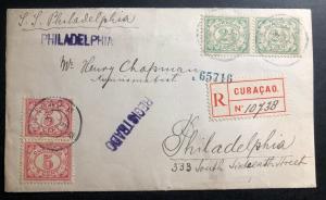 1919 Curacao Registered Cover to Philadelphia Pa USA Via SS Philadelphia