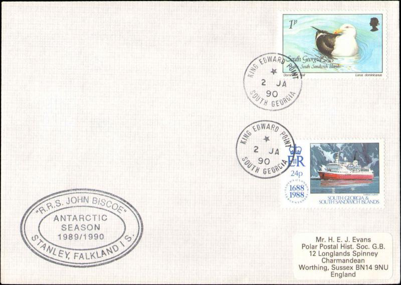 1990 SOUTH GEORGIA ANTARCTIC SHIP BISCOE FALKLAND ISLANDS CACHET