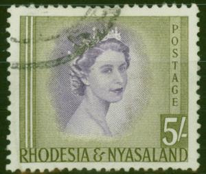 Rhodesia & Nyasaland 1954 5s Violet & OLive-Green SG13 Fine Used