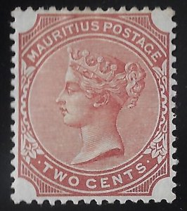 Mauritius QV sg102/Sc69  2 c Venetian red, wmk CrCA MMr OG XF. CV £40      (c899