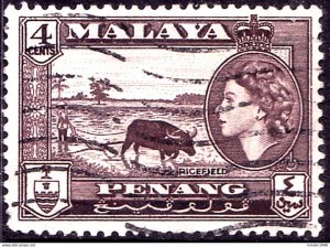 MALAYA PENANG 1957 4c Sepia SG46 FU