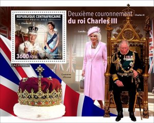 C A R - 2023 - King Charles III 2nd Coronation-Perf Souv Sheet-Mint Never Hinged