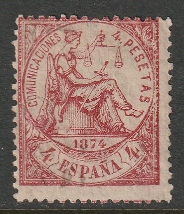 Spain 1874 Sc 209 used telegraph punch cancel (filled)