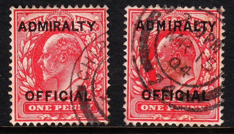 GREAT BRITAIN — SCOTT O73,O79 — ADMIRALTY OFFICIAL (2 TYPES) — USED — SCV $31.00