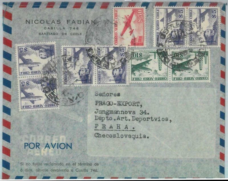 81497 - CHILE - POSTAL HISTORY -   100$ on AIRMAIL  COVER to CZECHOSLOVAKIA 1960