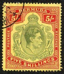 Bermuda SG118b KGVI 5/- Pale Green and Red/yellow Line Perf 14.25 (Ref 73) 