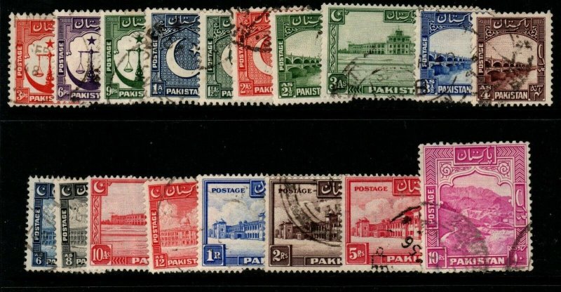 PAKISTAN SG24/41b 1948 DEFINITIVE SET TO 10r USED 