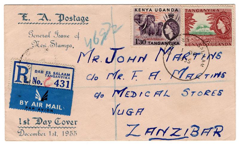 (I.B) KUT Postal : New Issue FDC (1955) Dar Es Salaam - Zanzibar