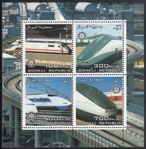 Somali Republic 2003 MNH Sheet of 4 High-speed Trains Cinderella