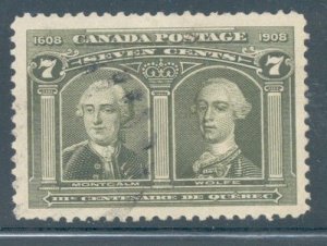 Canada Sc 100 1908 7 c Wolfe Montcalm stamp used