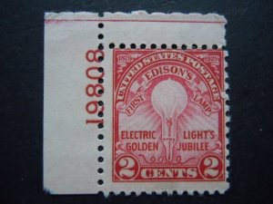 #655 2c Edison Plate # Single #19808 MVLH OG VF CV $25 Includes New Mount