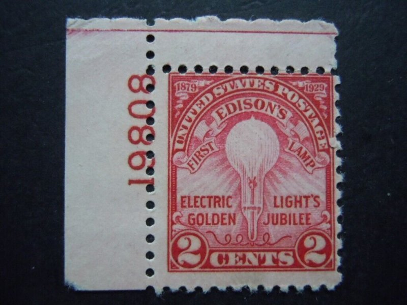#655 2c Edison Plate # Single #19808 MVLH OG VF CV $25 Includes New Mount