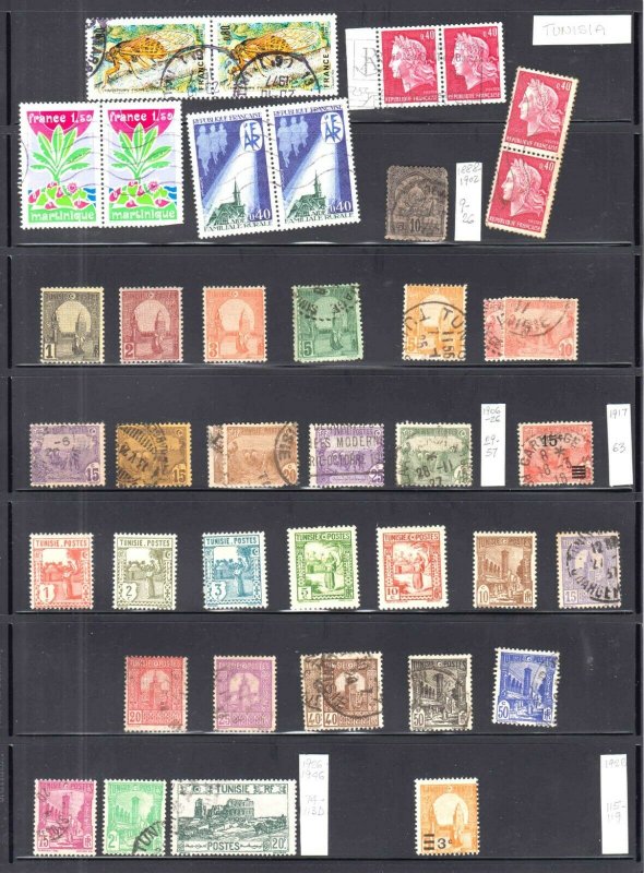 FRANCE TUNISIA NEW CALEDONIA 3 STOCK PAGES COLLECTION LOT SOME MINT 