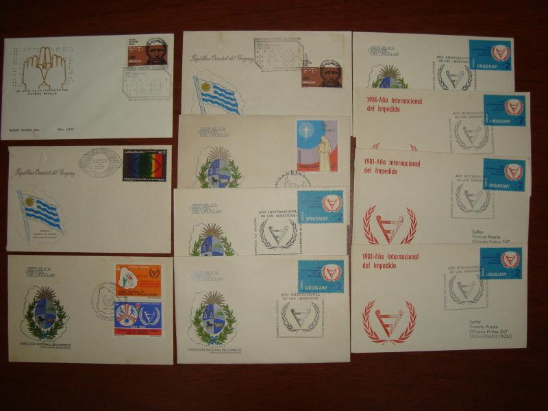 BLIND HANDICAPPED BRAILLE URUGUAY 11 FDC COVER CLEARANCE LOT