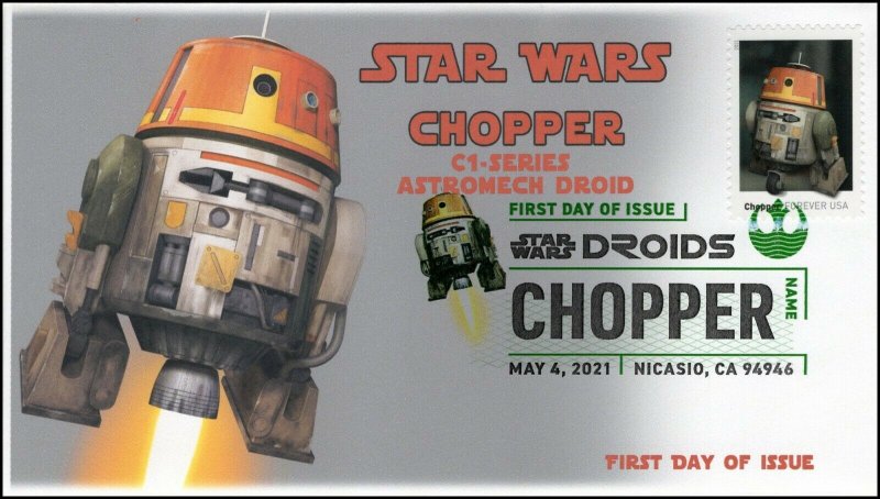 21-104, 2021,Star Wars Droids, C1-1OP, Chopper, First Day Cover, Digital Color 