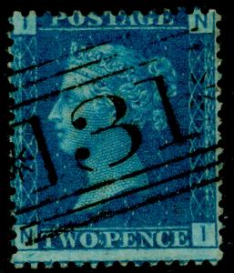 SG46, 2d blue PLATE 13, USED. Cat £30. NI