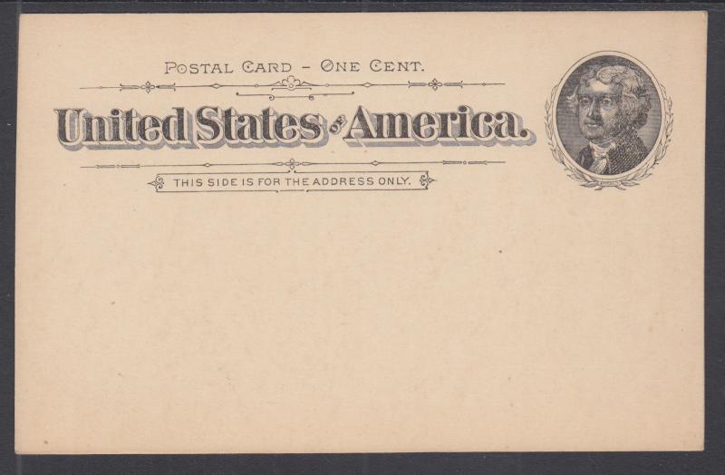 US Sc UX12 mint 1894 1c black Jefferson Postal Card, fresh, F-VF